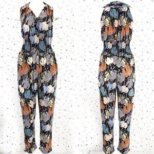 Sleeveless Tropical Jumpsuit Black Blue Brown